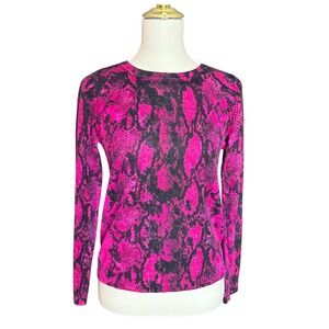 Lord & Taylor Cashmere Sweater Womens PS Pink Black Snakeskin Animal Print